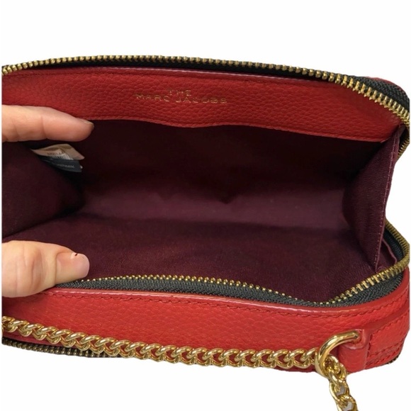Marc Jacobs The Leather Crossbody Bag Deep Red With Gold Chain Strap - Picture 11 of 13